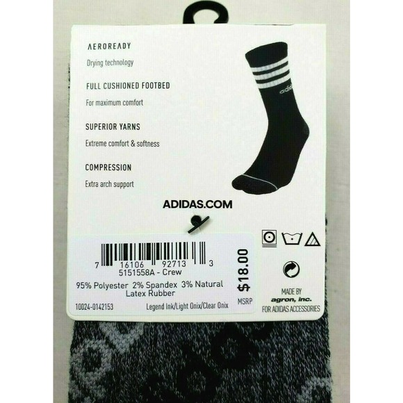 adidas Men's Linear Repeat Crew Socks 3 Pack L Blue - Picture 3 of 5